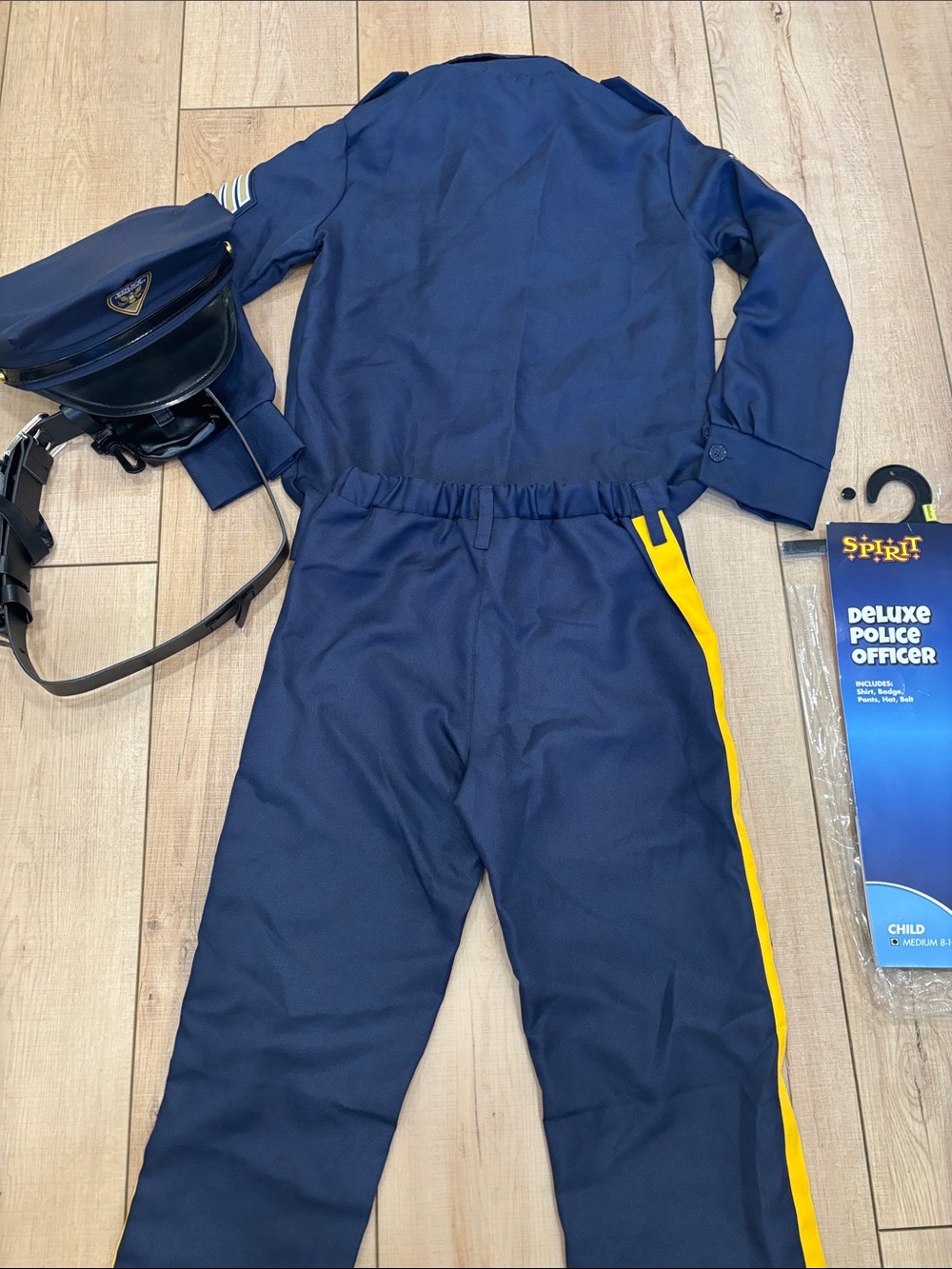 Spirit Deluxe Police Officer Costume - Navy Blue with Yellow Stripe - Picture 8 of 12